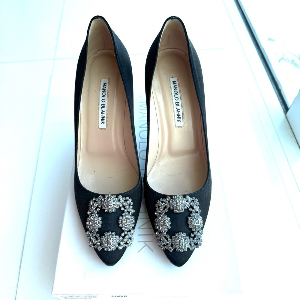 Manolo Blahnik Black Hangisi Embellished Heels